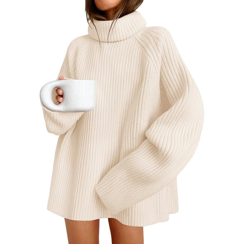 Women's Oversized Knitted Turtleneck Sweater X-Large Fall Winter Long Sleeve